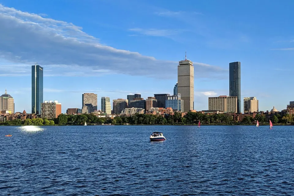 Boston skyline across the Charles River with the Longfellow Bridge